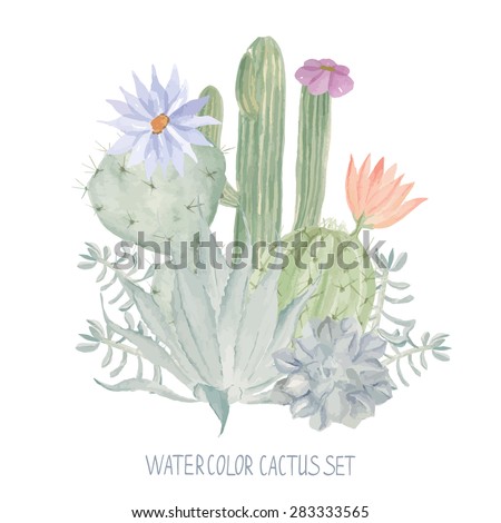 Watercolor print for textile, wallpaper. Cactus pattern