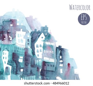 Watercolor print with town.