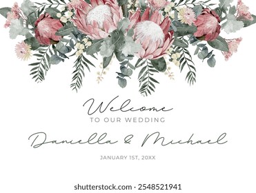 Watercolor Protea Wedding Welcome Sign Template