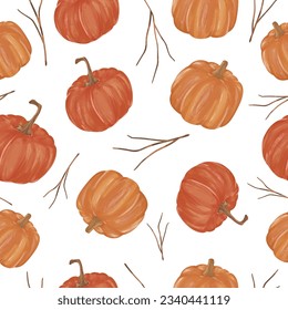 Watercolor pumpkin autumn seamless pattern