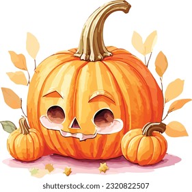 Watercolor Pumpkin Halloween Clipart Design