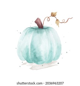 Watercolor pumpkin illustration. Orange pumpkin with hand-painted isolated on white background. Perfect for design decorative in the autumn festival, greeting cards, invitations, posters.