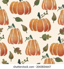 Watercolor pumpkin pattern, season illustration for halloween