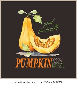 watercolor pumpkins farms market with lettering. retro color college text graphics with grunge orange effects, girls graphic , women's print design, kids and men's t-shirt