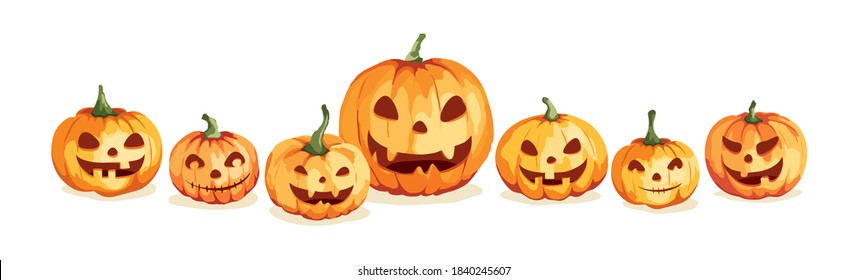 Watercolor pumpkins. Jack O’Lantern. Vector illustration in watercolor painting style. Background for Halloween party.	