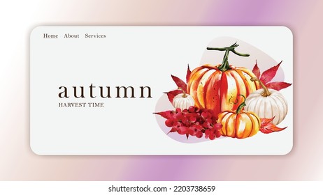 Acuarela de la plantilla del sitio web Pumpkins diseño vectorial fantástico para tarjetas, banners, encabezados, afiches de partido o decorar su obra de arte.