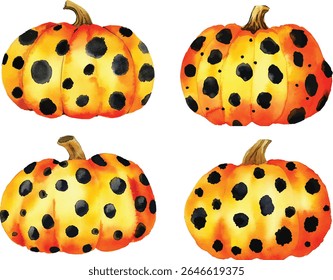 Aquarela Abóboras - Amarelo Laranja Polka Dots ilustração vetorial
