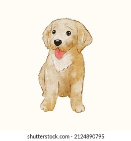 Watercolor puppy dog. Cute golden retriever or labrador doggy pet. Animal vector Illustration