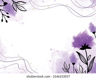 Watercolor purple abstract background with floral element