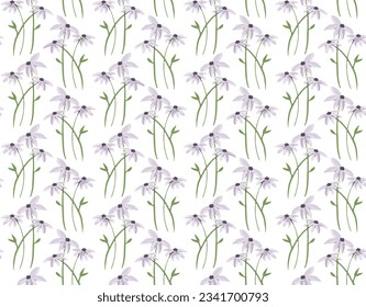 Watercolor purple aster seamless pattern. Hand drawn aster flowers background,Watercolor seamless floral pattern with pretty orange flowers at white background. 