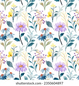 Watercolor purple blue wild floral seamless pattern for background, fabric, textile, fashion, wallpaper, wedding, banner, sticker, decoration etc.