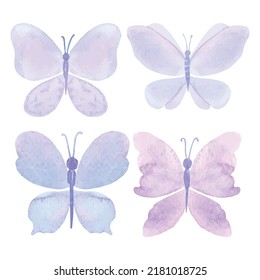 Watercolor purple butterfly set. Vector illustration