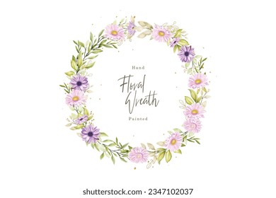 watercolor purple daisy wreath illustration 