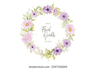 watercolor purple daisy wreath illustration 