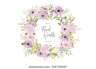 watercolor purple daisy wreath illustration 