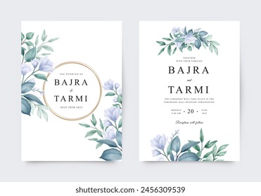 Watercolor purple floral for beautiful wedding invitation template