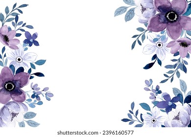 Watercolor purple floral border for wedding, birthday, card, background, invitation, wallpaper, sticker, decoration etc.