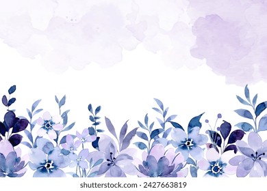 Watercolor purple floral frame for wedding, birthday, card, background, invitation, wallpaper, sticker, decoration etc.
