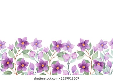 Watercolor purple floral frame for wedding, birthday, card, background, invitation, wallpaper, sticker, decoration etc.