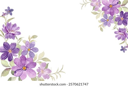 Watercolor purple floral frame for wedding, birthday, card, background, invitation, wallpaper, sticker, decoration etc.