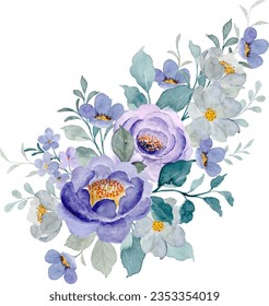 Watercolor purple flower arrangement for background, wedding, fabric, textile, greeting, card, wallpaper, banner, sticker, decoration etc.