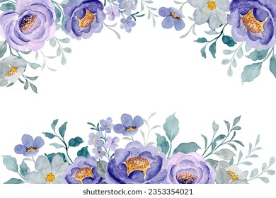 Watercolor purple flower border for wedding, birthday, card, background, invitation, wallpaper, sticker, decoration etc.