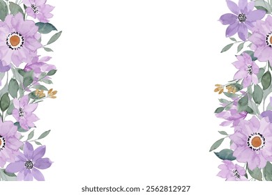 Watercolor purple flower border for wedding, birthday, card, background, invitation, wallpaper, sticker, decoration etc.