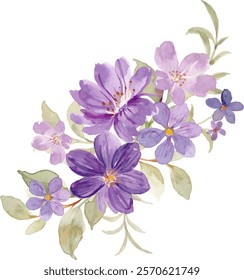 Watercolor purple flower bouquet for background, wedding, fabric, textile, greeting, card, wallpaper, banner, sticker, decoration etc.