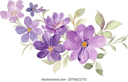 Watercolor purple flower bouquet for background, wedding, fabric, textile, greeting, card, wallpaper, banner, sticker, decoration etc.