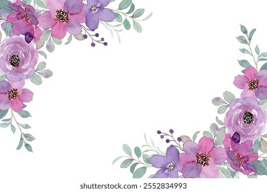 watercolor purple flower frame background for wedding, birthday, card, background, invitation, wallpaper, sticker, decoration etc.