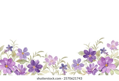 Watercolor purple flower garden for background, wedding, birthday, wallpaper, banner, sticker, decoration etc.