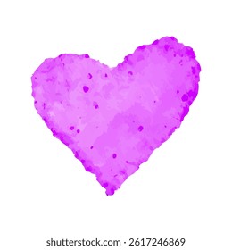 Watercolor purple heart in aquarelle style. Hand drawn romantic watercolor heart isolated on white background. Concept love and wedding decoration with watercolor heart for valentine design. Lover.