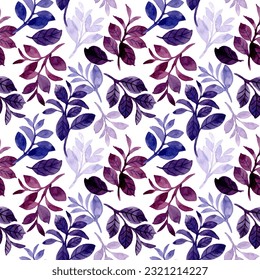 Watercolor purple leaves seamless pattern for background, fabric, textile, fashion, wallpaper, wedding, banner, sticker, decoration etc.