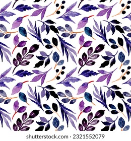 Watercolor purple leaves seamless pattern for background, fabric, textile, fashion, wallpaper, wedding, banner, sticker, decoration etc.