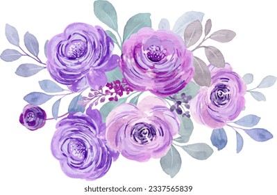 Watercolor purple rose flower bouquet for background, wedding, fabric, textile, greeting, card, wallpaper, banner, sticker, decoration etc.