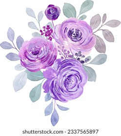 Watercolor purple rose flower bouquet for background, wedding, fabric, textile, greeting, card, wallpaper, banner, sticker, decoration etc.