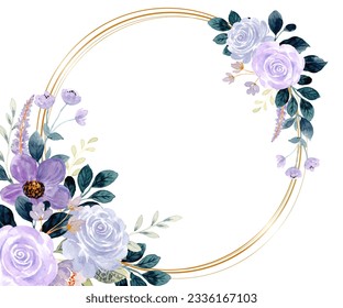 Watercolor purple rose flower with circles for wedding, birthday, card, background, invitation, wallpaper, sticker, decoration etc.