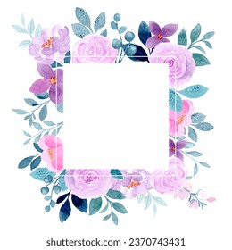 Watercolor purple rose flower frame for wedding, birthday, card, background, invitation, wallpaper, sticker, decoration etc.