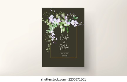 Watercolor purple and violet lilac flowers invitation card