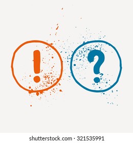 Watercolor question mark and exclamation mark. Vector graphics.