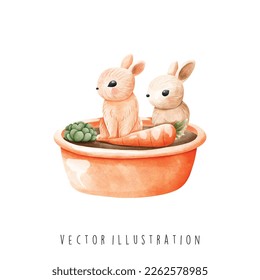watercolor rabbit, easter day. Vector illustration