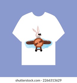 watercolor rabbit flying . cute bunny flying on a cute plane