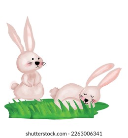 watercolor rabbit happy gesture element design. easter day