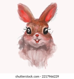 Watercolor rabbit head isolated on a white background