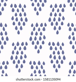 Watercolor Rain Droplet Texture on White Background. Hand Drawn Wonky Organic Falling Rainy April Shower Vector Pattern. Seamless Wet Water Fluid Graphic All Over Print EPS 10