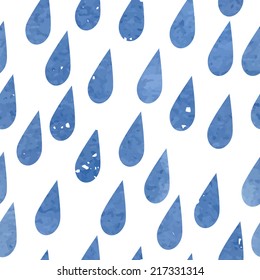 Watercolor rain drops seamless background pattern. Illustration made in vector.