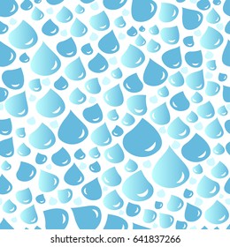 Watercolor rain drops, seamless background with stylized blue raindrops.