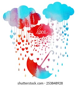 watercolor rain from the hearts of Valentine's Day love