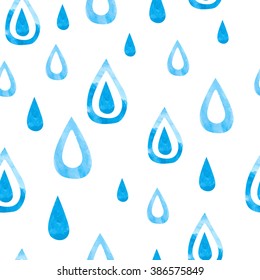 Watercolor rain seamless pattern. Hand drawn drops isolated on white background. Vector. 