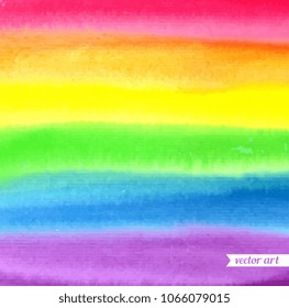 Watercolor rainbow. Abstract painting background. Hand drawn artwork, paper texture. Vector. Colorful. Red, orange, yellow, green, blue, indigo, violet, purple colors. Wallpaper, banner, print